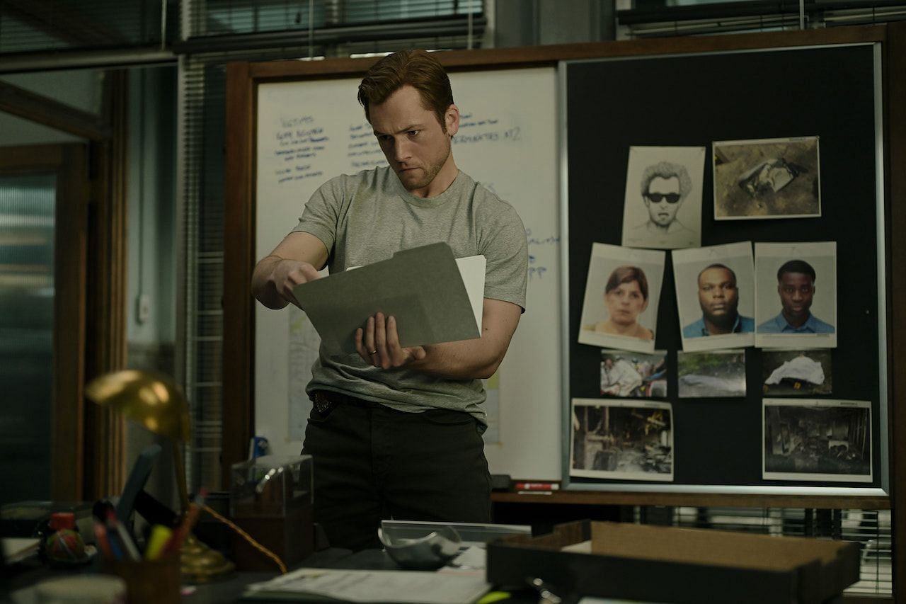 Taron Egerton as the arson investigator Dave Gudsen in the crime drama miniseries Smoke season 1. (Image via Apple.com/tv-pr)